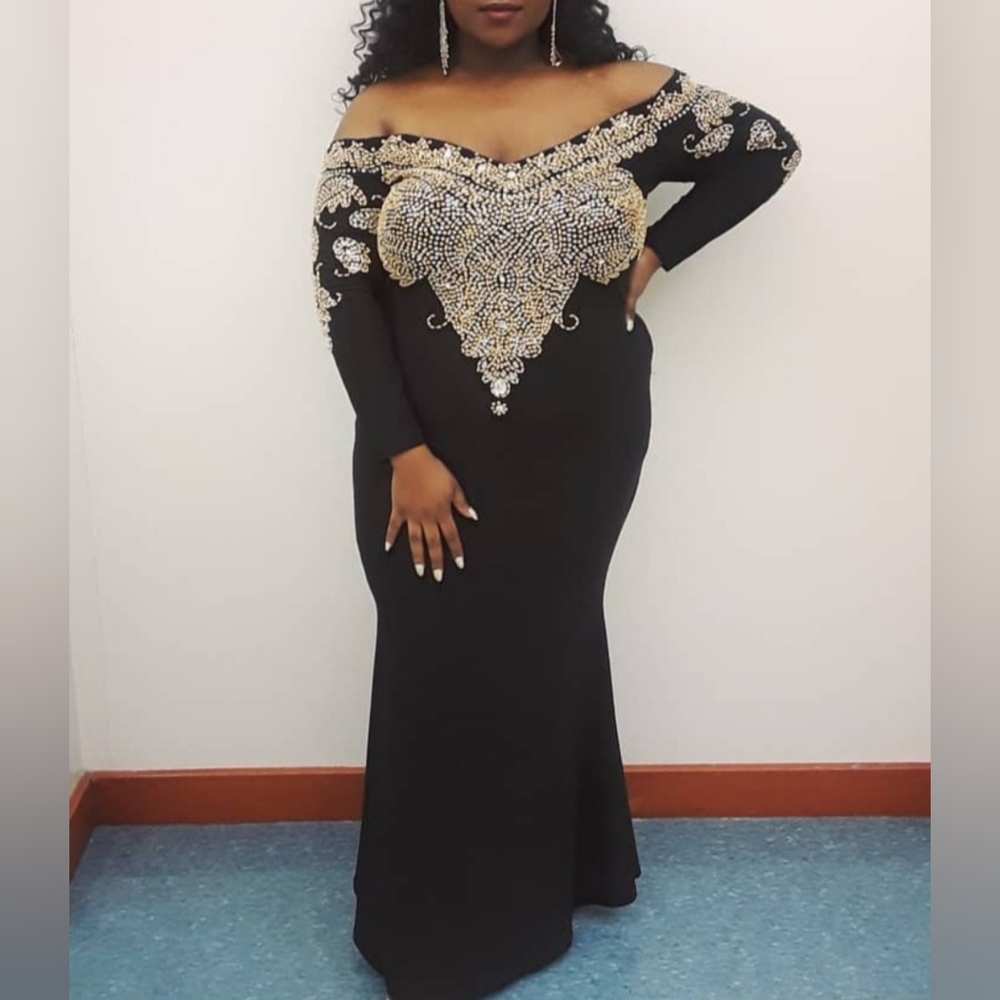 Black Dress with swarovski crystal & Gold Beads